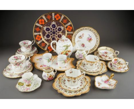 A box of assorted early 20th Century and later ceramics, including a Coalport teapot hand painted with floral decoration, a s
