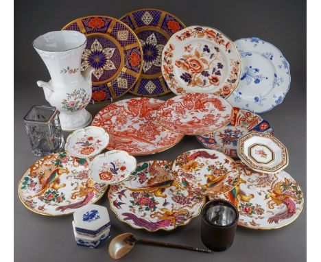 Collection of porcelain to include Royal Crown Derby Awes pattern plates in various colours and sizes, two Caverswall dinner 