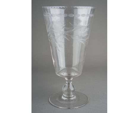 A Georgian style large celery&nbsp; glass rummer, engraved with foliate decoration, approx 22.2cm high, glows with uranium un