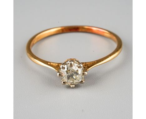 A yellow gold and diamond solitaire ring, set with an old-cut diamond, indistinctly marked, size Q, total gross weight approx