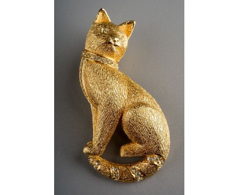 Christian Dior Cat brooch in form of a cat, set with white stone eyes and detailing. Marked to back.
