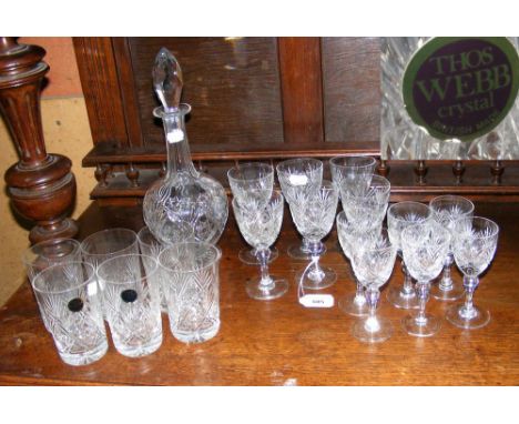 Cut glass decanter, together with suites of glasses