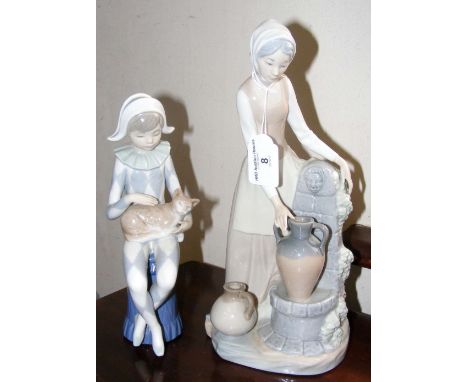 A Nao figure of lady fetching water, together with one other