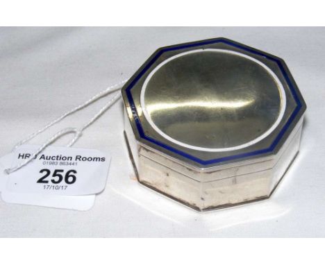 An octagonal silver trinket box with blue and white enamel border - Birmingham 1913 by Deakin & Francis