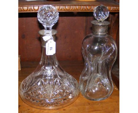 Silver mounted cut glass decanter and stopper, together with one other