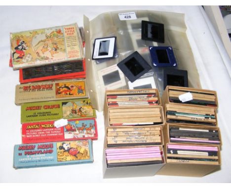 A quantity of assorted magic lantern and viewer slides - mainly cartoon