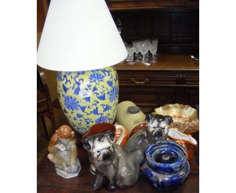 A Goebel monkey ornament, table lamp, etc.