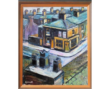 R. Knight 1970's Oil on Canvas "Runcorn Roofs". Approx. 55 x 45cm
Reasonable used condition