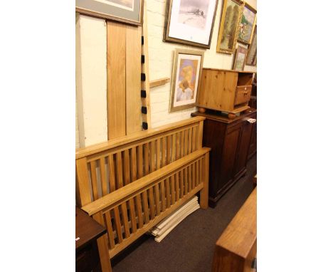 Light oak rail double bedstead and pine television stand (2)