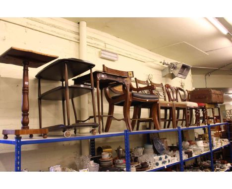 Collection of seven various 19th Century and later chairs, Ercol dinner wagon, two occasional tables, canvas bound trunk and 