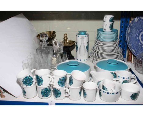 Kitchen scales and weights, J.C. Meakin dinnerware, glassware, etc