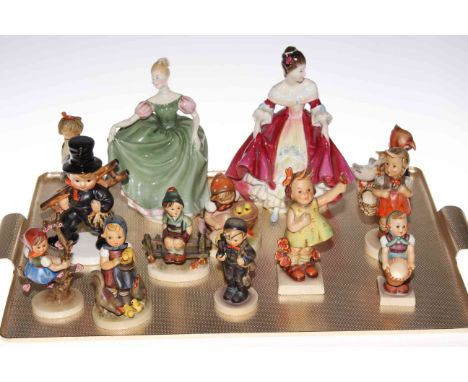 Two Royal Doulton figures and collection of Hummel figures