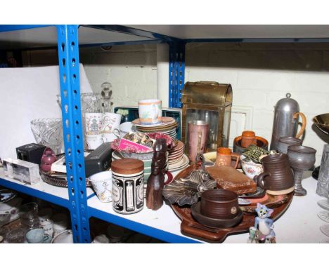 Brass lantern, glassware, china, cutlery, etc