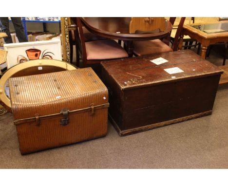 Victorian pine trunk and vintage tin trunk