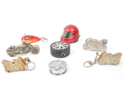 An assortment of vintage 20th century Novelty motorbikes themed cigarette pocket lighters. The lot to include various bike sh