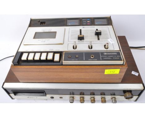 Two retro vintage 20th Century radiophonic equipment. To include; Dolby System stereo cassette deck model 7000 in teak wood c