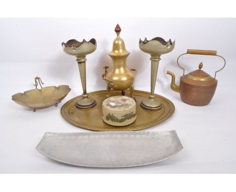 A collection of 19th century and later brass and copper to include a Joseph Sankey &amp; Sons brass Arts and Crafts tray with