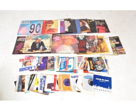 A collection of vintage 20th Century long play LP vinyl records with 45 singles. To include; Deep heat dance album, West Side