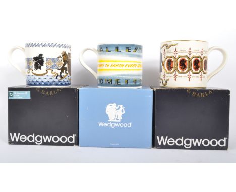 Wedgwood - A collection of three limited edition boxed vintage 20th century commemorative Wedgwood tankards / mugs designed b