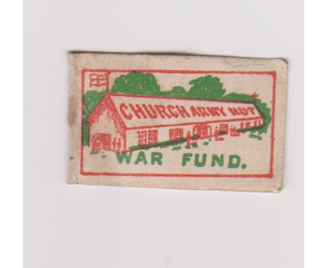 British WWI Charity fundraising pin badge, supporting the 'Church Army Hut - War Fund.' Printed on both sides depicting a rec
