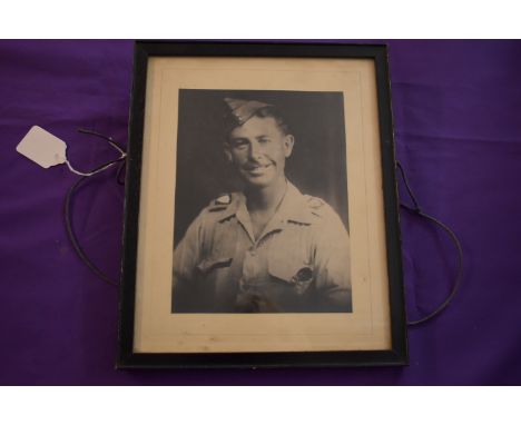 British WWII Eighth Army RP portrait of a Soldier in glazed frame. Measures 27cm x 21cm.  