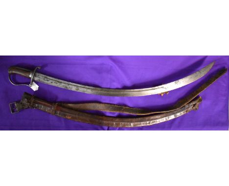 A 19th century Ethiopian/ Abyssinian style Native African made Heavy Cavalry sabre, The leather scabbard has some damage to t