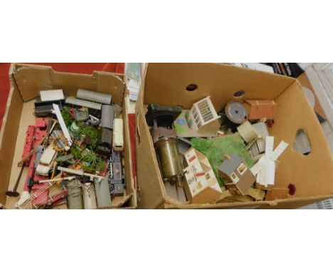 A box of very well made railway model buildings some hand made and others made from plastic and metal including a tunnel and 