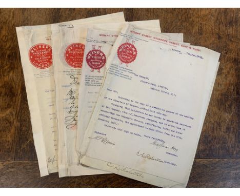 Weiners Litho, Print &amp; Advt Co. Ltd - 1909  Batch of letter-headed correspondence from Vale Grove, Acton to Lloyds Bank, 