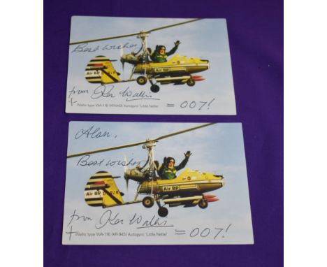 Autogyro "Little Nelly", two colour cards, Air BP, both autographed by Ken Wallis. One personalized (2)