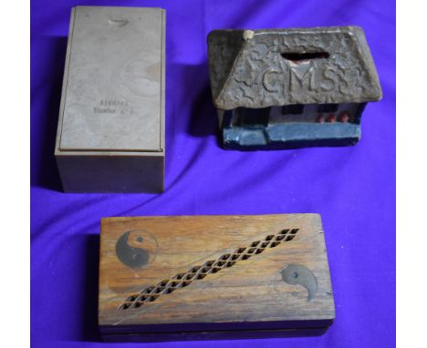 Vintage-Money Box - Papier Mache Money Box in the style of an Indian Hut-(Church Mission Style) in working order-some wear - 