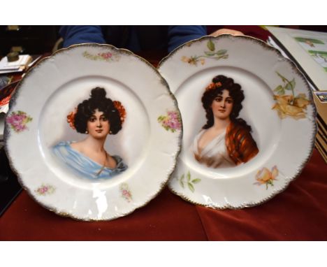 Antique Victorian Plates - Malmaison - Bavaria - (2) plates with portrait of woman (Different picture) excellent condition, m