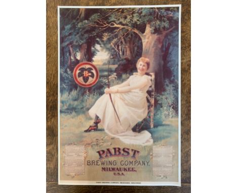 Advertising Poster 'Pabst' Brewing Company - Milwaukee U.S.A - coloured picture of young woman sitting with bow and arrow, ex