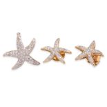A DIAMOND 'STARFISH' PENDANT AND STUD EARRINGS SET