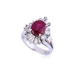 A VIVID RED RUBY AND DIAMOND RING