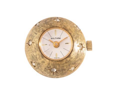A WALTHAM GOLD PLATED SPHERICAL PENDANT WATCH
Circa 1960/70s, spherical paste set gold plated case, small silvered dial with 