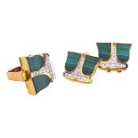 A SET OF MALACHITE AND DIAMOND JEWELLERY