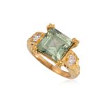 A SYNTHETIC SPINEL AND DIAMOND RING