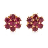 A PAIR OF RUBY CLUSTER STUD EARRINGS