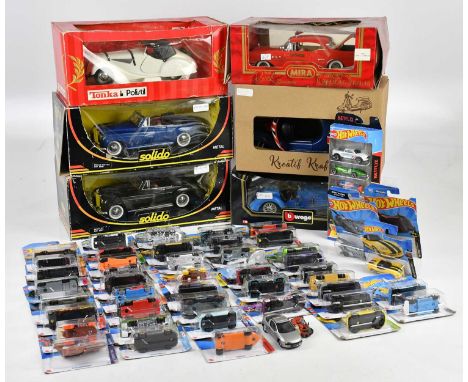 A collection of model and die-cast vehicles including Solido, Tonka, Burago, Hot Wheels, Matchbox, Yesteryear, etc.