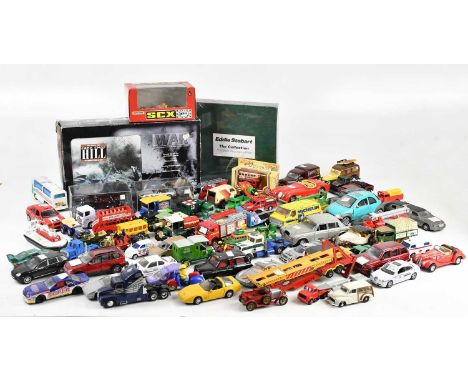 A collection of die-cast and model vehicles, including Burago, Mira, Revell, Solido, Yesteryear, Corgi, etc. 