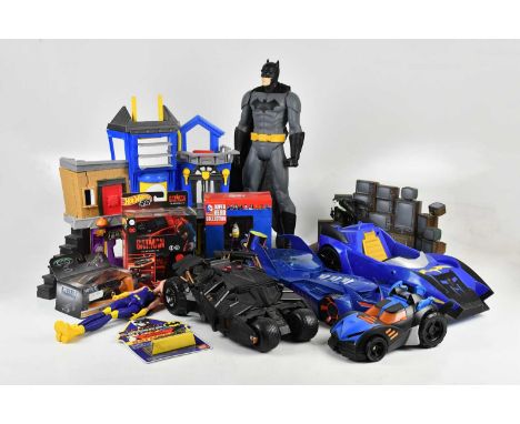 BATMAN; a collection of figures, vehicles and play sets, including Bandai Batmobile, DC Superhero Collection Penguin, a Hot W