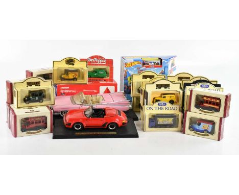 An extensive collection of die-cast and scale model vehicles including Lledo, Beanstalk, Burago, Maisto, Hot Wheels, Matchbox