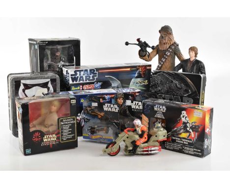 STAR WARS; a collection of toys, including Revell EasyKit Darth Mauls Sith Infiltrator, Revell EasyKit Arc-170 Fighter, Kenne