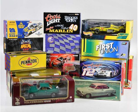 A collection of scale model cars including Revell, Burago, Hot Wheels, Road Legends, Motor Max, Solido, etc. 