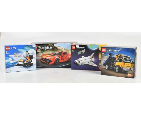 LEGO; four sets including Lego Speed Champions Ferrari 812 (76914), Lego Creator 3-in-1 space set (31134), Lego Technic dump 