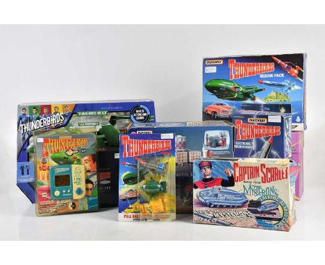 THINDERBIRDS; a collection of Gerry Anderson related figures, vehicles etc, including Matchbox Stingray Marineville, Matchbox