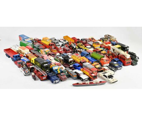 An extensive collection of loose playworn die-cast vehicles, including Captain Scarlet, The Magic Roundabout, The Saint, Corg