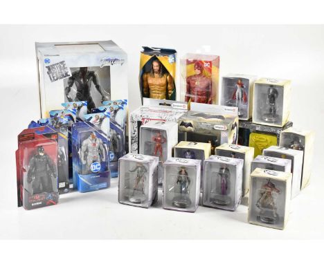 DC COMICS; a collection of DC Comic figures, including Diamond Select Cyborg, Schleich Wonder Woman and Aquaman, and Spin Mas