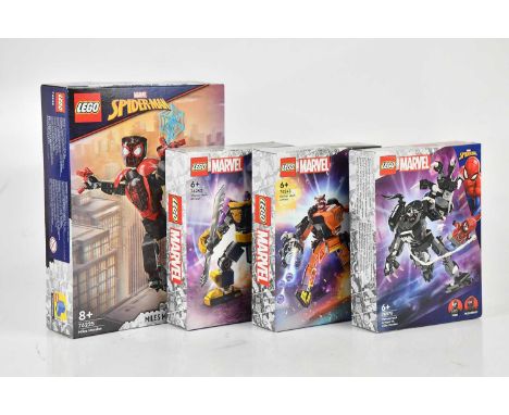 LEGO; four Marvel sets, including Miles Morales (76225), Venom Mech (76276), Rocket Mech (76243) and Thanos Mech (76242) (4)