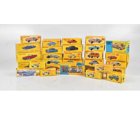 A collection of modern boxed Dinky and Corgi die-cast models, including Berline 403 Peugeot, Aston Martin DB3S, Land Rover Br